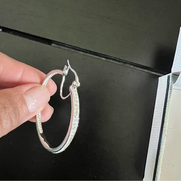 Chrystina Crystal Hoop Earrings Silver Plated - Picture 4 of 6